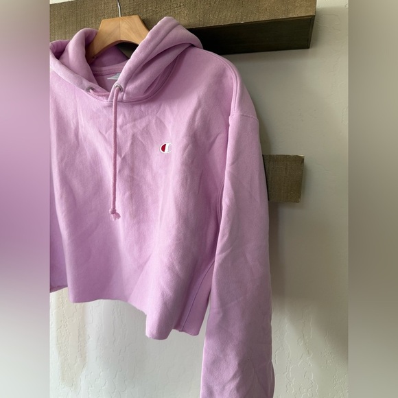 Champion|Light Pink cropped hoodie sweater,small logo•••Size LARGE, athleisure - Picture 3 of 13